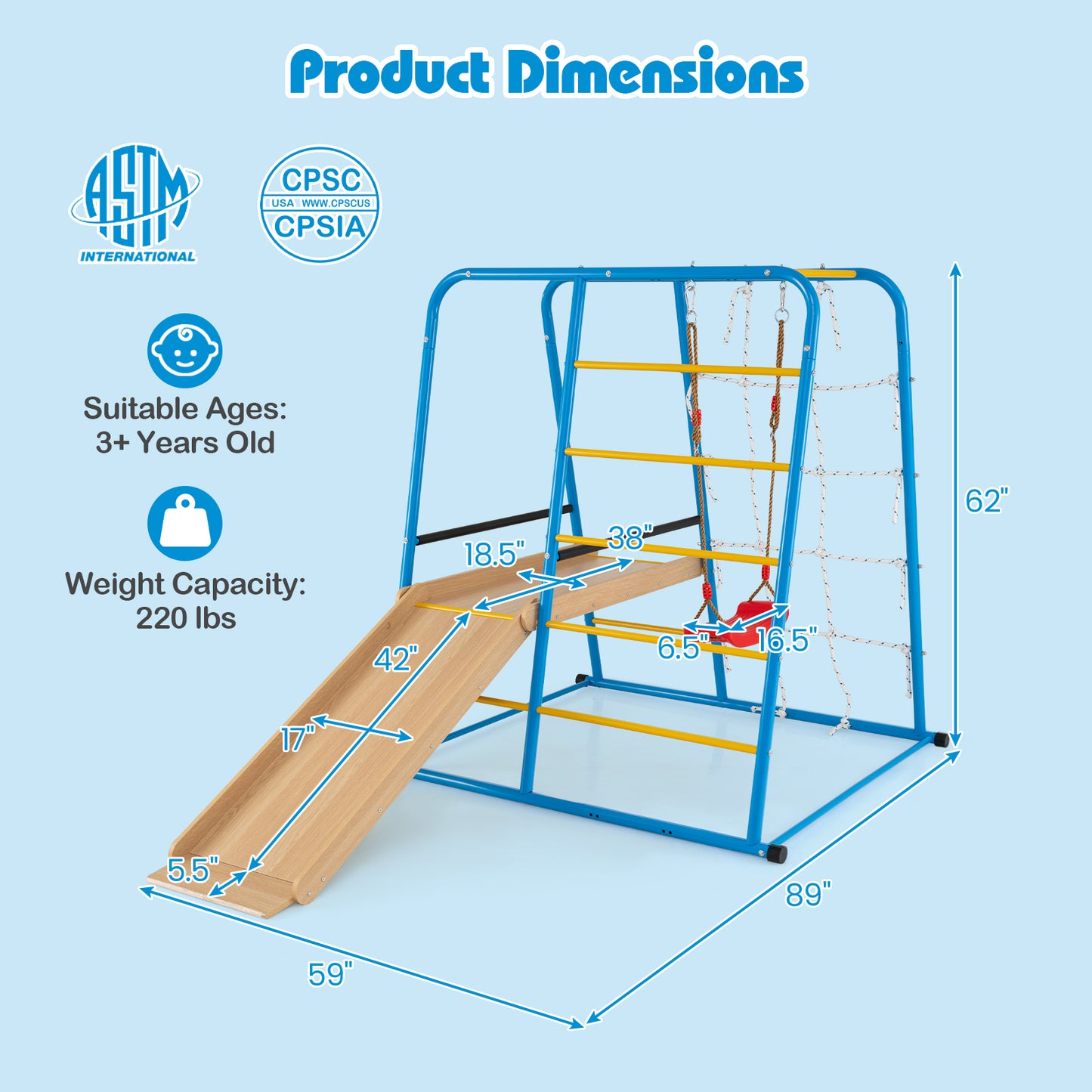 6-In-1 Indoor Jungle Gym With Slide, For Kids 3+ Years, Blue Climbers & Slides at Gallery Canada