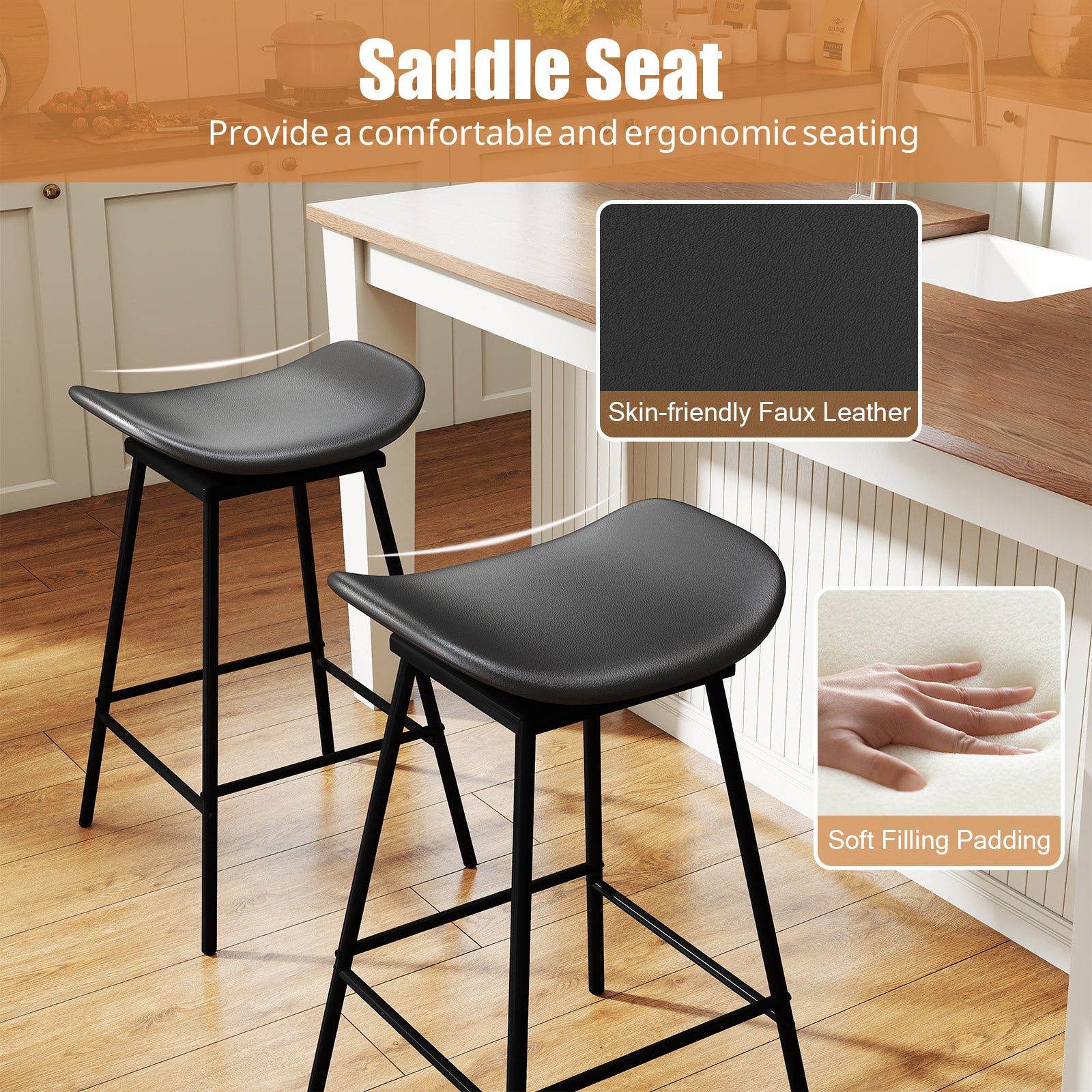 2 Swivel Barstools, Faux Leather, Backless With Footrest, Black Bar Stools at Gallery Canada