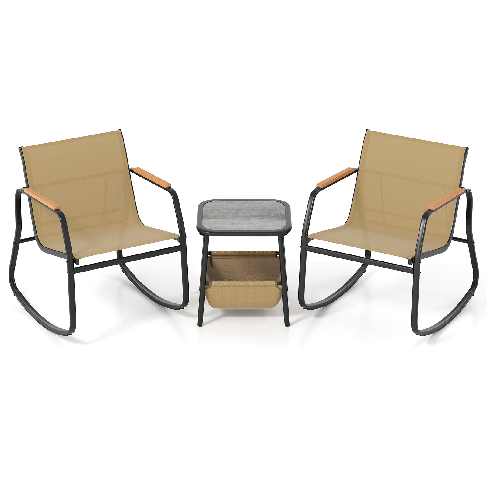 3 Piece Rocking Bistro Chairs, Side Table Set, Storage Bag, Brown Patio Conversation Sets at Gallery Canada