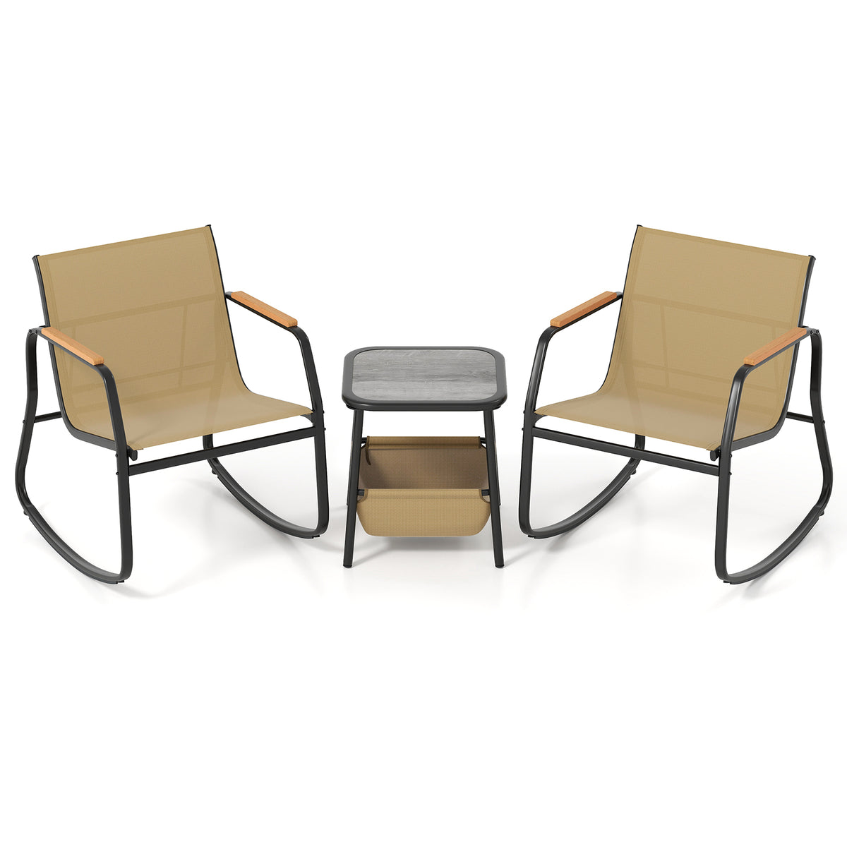 3 Piece Rocking Bistro Chairs, Side Table Set, Storage Bag, Brown Patio Conversation Sets at Gallery Canada