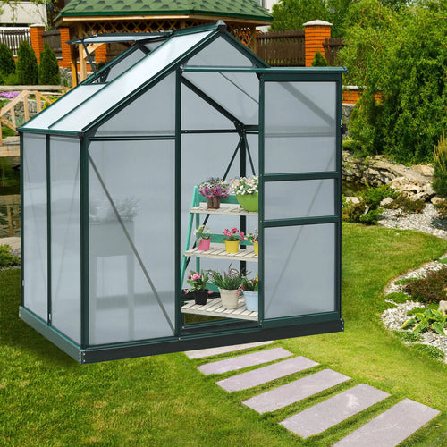 Walk-In Polycarbonate Greenhouse, 6x4 Ft, Slide Door