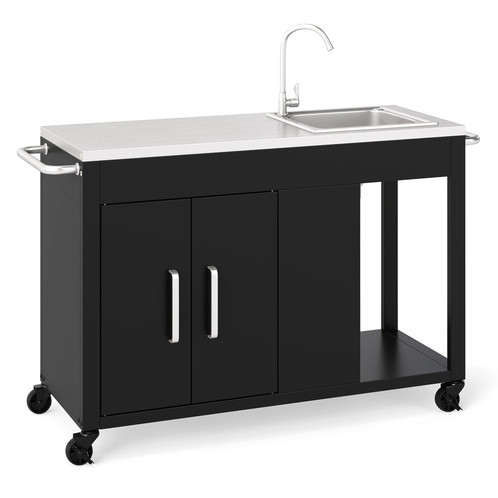 56 Inches Outdoor Grill Table With Sink, Stainless Steel Top, Black Camping Furniture Black at Gallery Canada