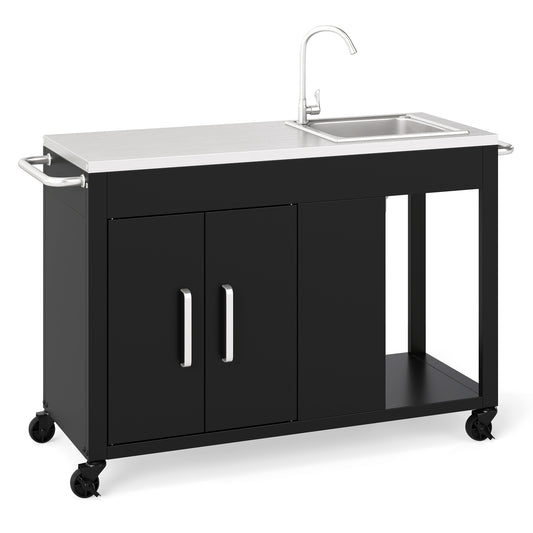 56 Inches Outdoor Grill Table With Sink, Stainless Steel Top, Black Camping Furniture Black at Gallery Canada