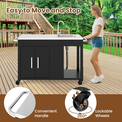 56 Inches Outdoor Grill Table With Sink, Stainless Steel Top, Black Camping Furniture at Gallery Canada