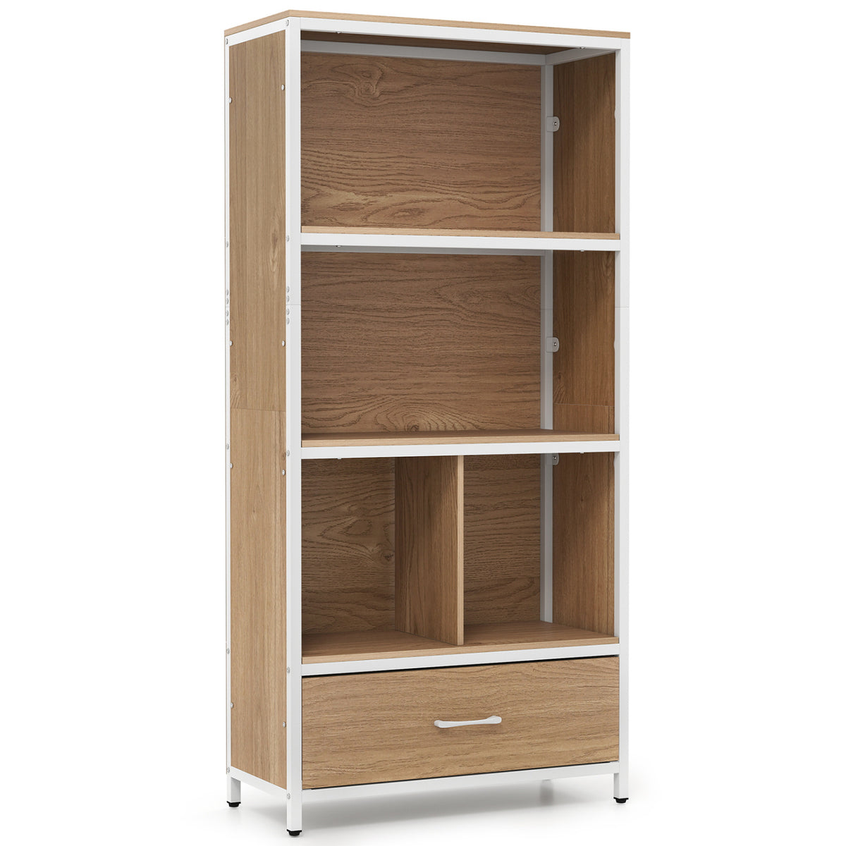 56" Freestanding Bookcase, 5 Tier, With Drawer, Natural Bookcases at Gallery Canada