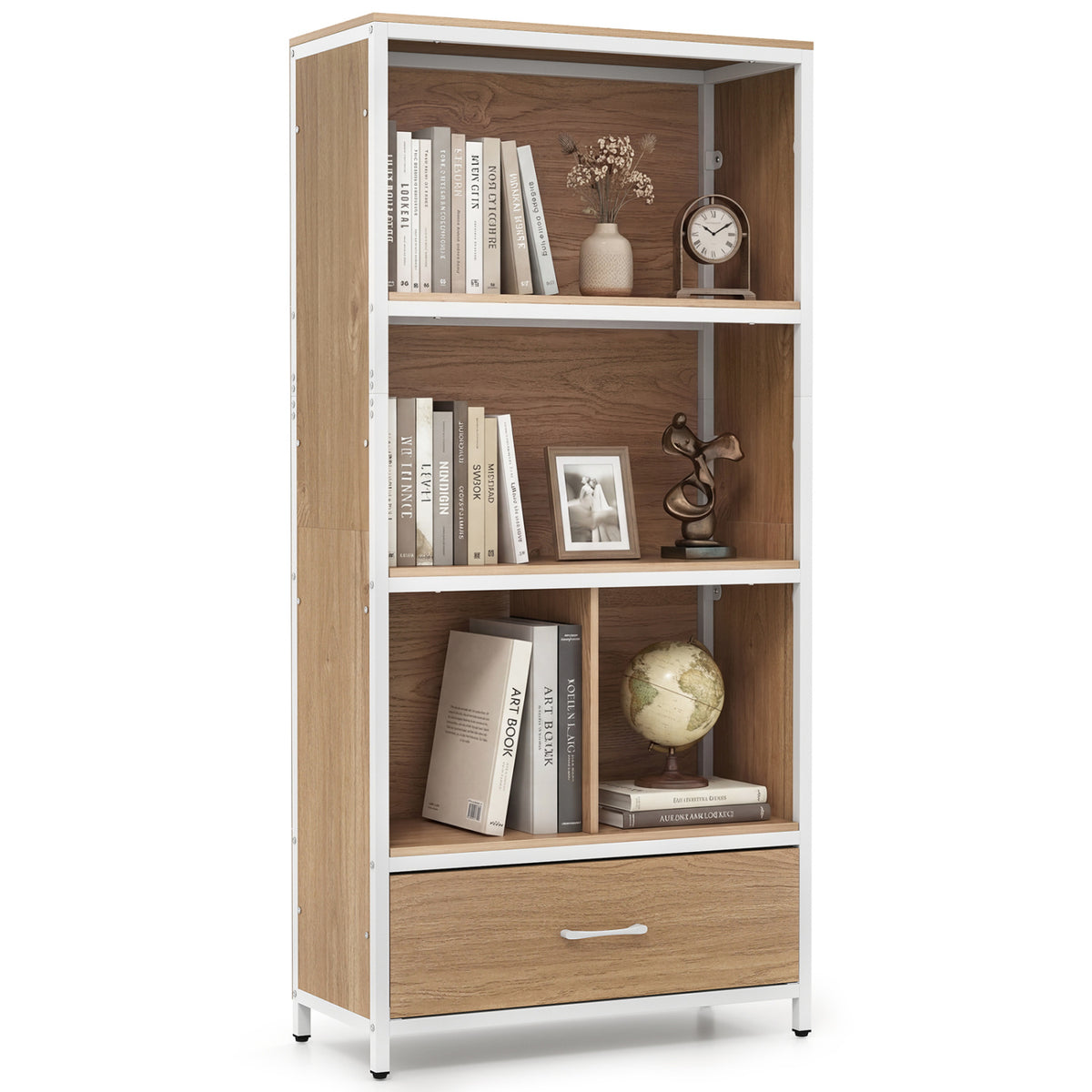 56" Freestanding Bookcase, 5 Tier, With Drawer, Natural Bookcases at Gallery Canada