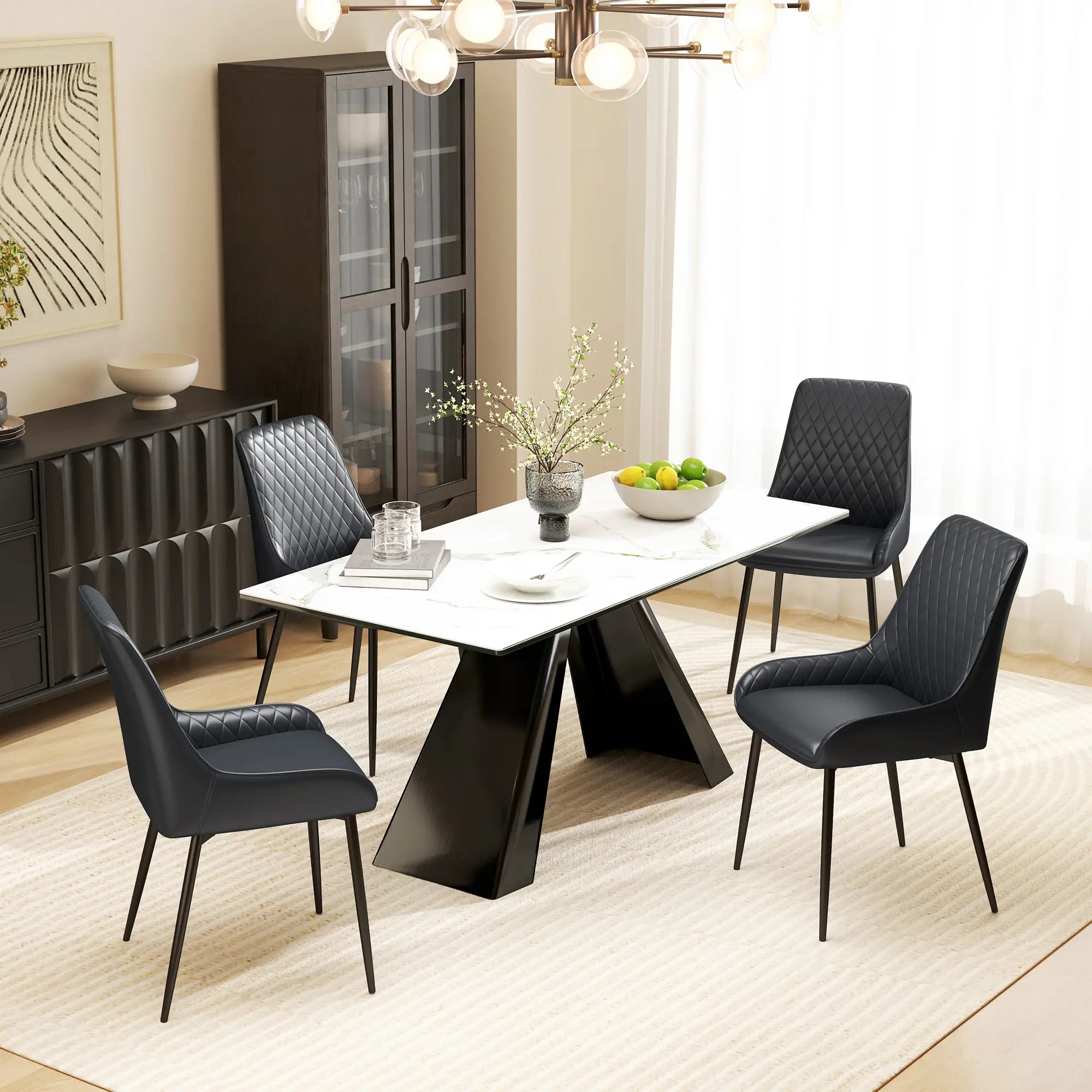 Modern Dining Chairs Set of 2, PU Leather, Metal Legs, Black Bar Stools at Gallery Canada