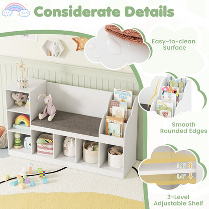 Kids Bookcase With Reading Nook, 3-In-1 Toy Organizer, White Kids Storage at Gallery Canada