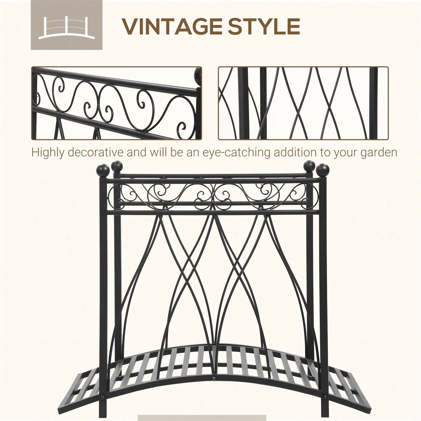 3.3FT Garden Bridge with Railings, Arc Footbridge, Black Garden Bridges at Gallery Canada