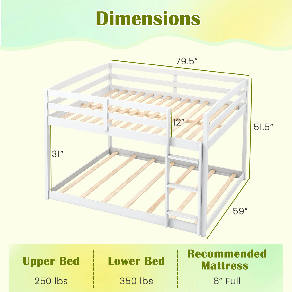 Full Over Full Bunk Bed, Low To Ground, White Bunk Bed Frame at Gallery Canada