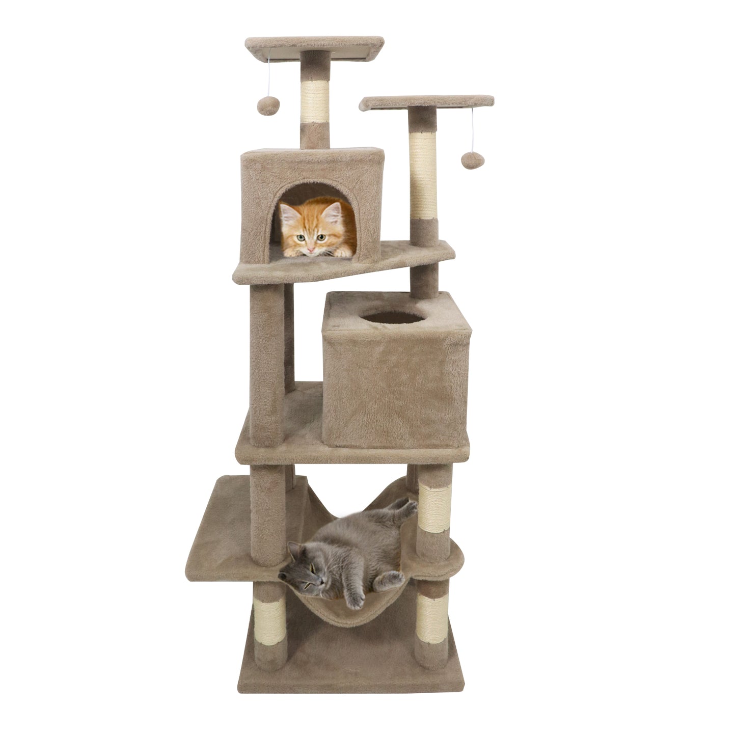 57 Inch Cat Tree with Dual Condos and Hammock and 2 Dangling Balls, Coffee Cat Trees Condos & Scratchers at Gallery Canada