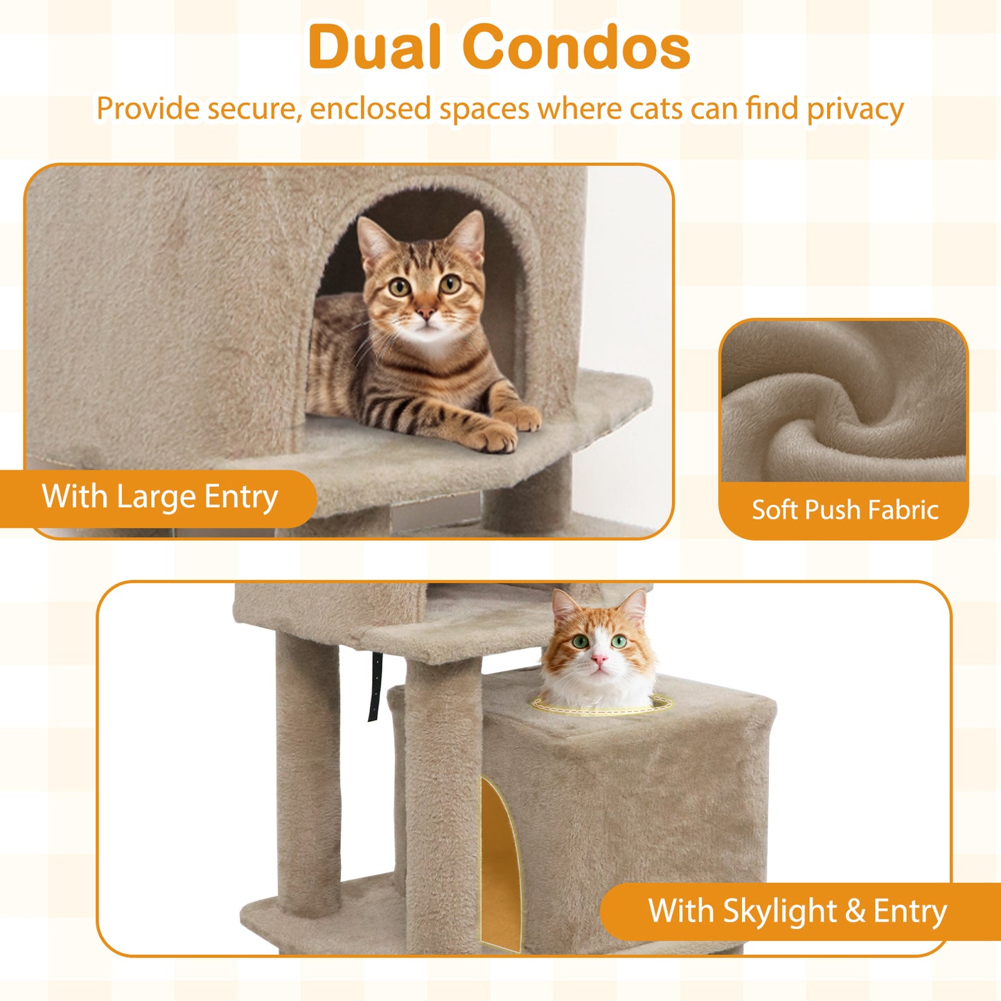57 Inch Cat Tree with Dual Condos and Hammock and 2 Dangling Balls, Coffee Cat Trees Condos & Scratchers at Gallery Canada
