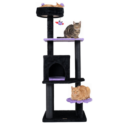 57" Spooky Cat Tower with Padded Perch and Spider-shaped Hanging Toy, Purple Cat Trees Condos & Scratchers at Gallery Canada
