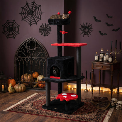 57" Spooky Cat Tower with Padded Perch and Spider-shaped Hanging Toy, Red Cat Trees Condos & Scratchers at Gallery Canada