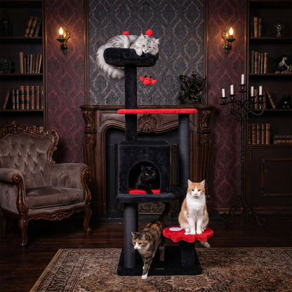 57" Spooky Cat Tower with Padded Perch and Spider-shaped Hanging Toy, Red Cat Trees Condos & Scratchers at Gallery Canada