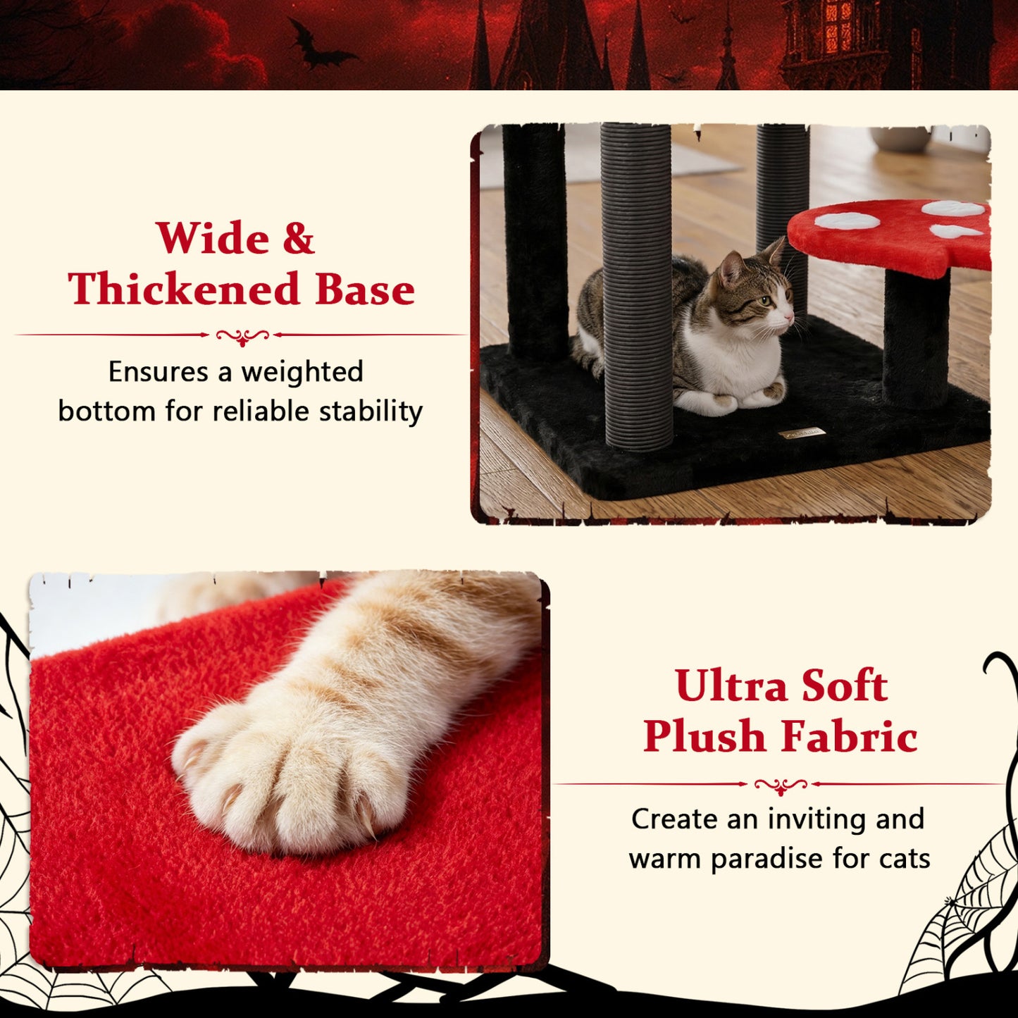 57" Spooky Cat Tower with Padded Perch and Spider-shaped Hanging Toy, Red Cat Trees Condos & Scratchers at Gallery Canada