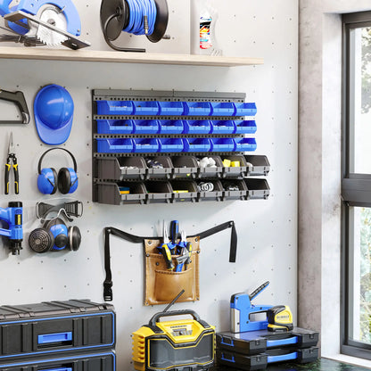 Wall Mounted Storage Bin Rack, 30 Bins, Pegboard, Garage Workshop, Blue Tool Organizers at Gallery Canada