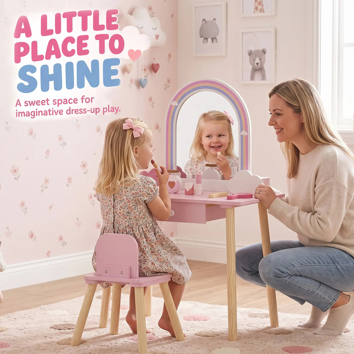 Kids Vanity Set, Makeup Table, Mirror, Stool, Drawer, 7-Piece, Pink Toy Vanity at Gallery Canada