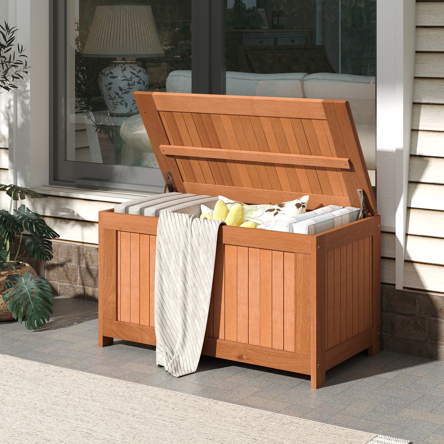 58 Gallon 3-in-1 Patio Wood Deck Box, Flip Top Cushion Storage Sheds & Outdoor Storage at Gallery Canada