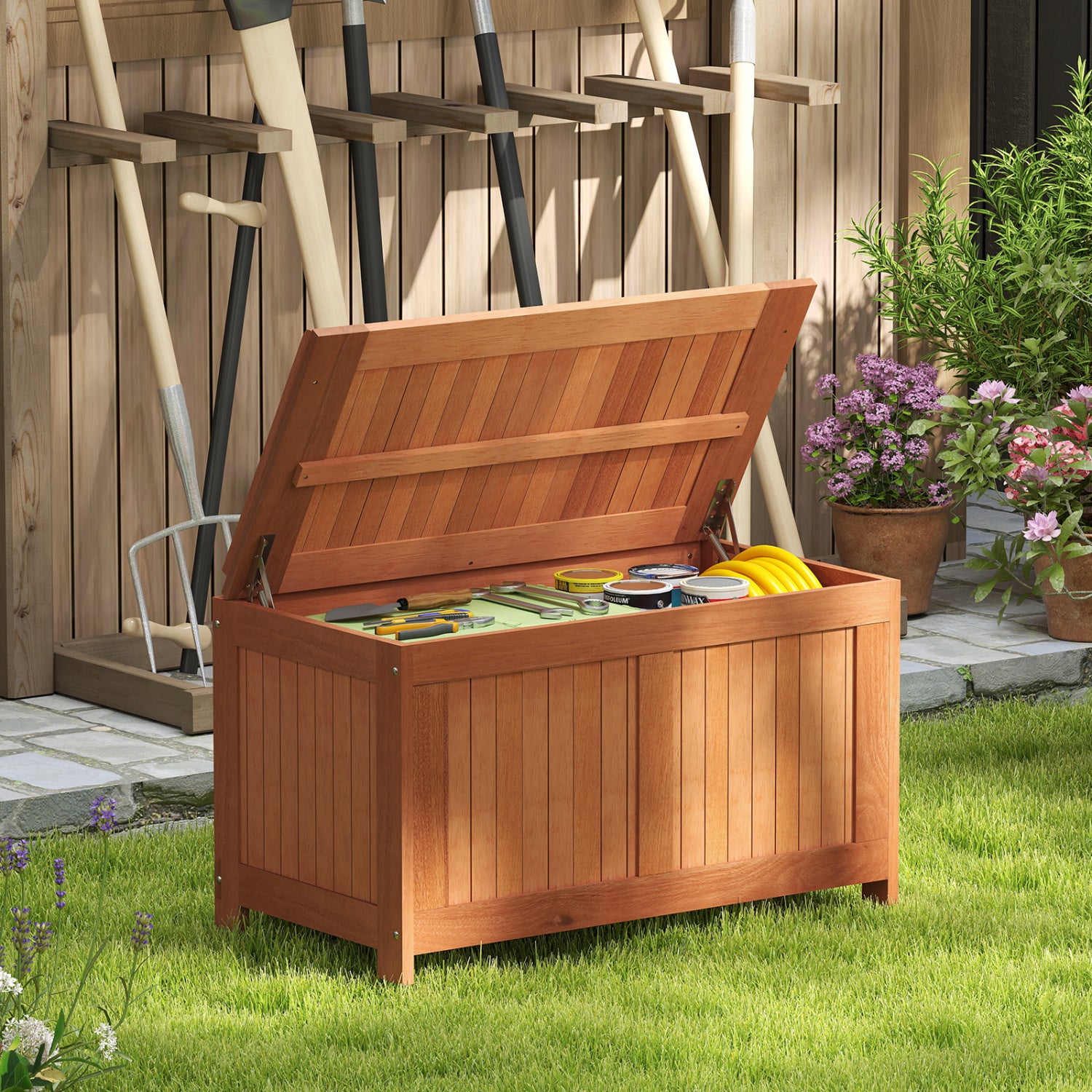 58 Gallon 3-in-1 Patio Wood Deck Box, Flip Top Cushion Storage Sheds & Outdoor Storage at Gallery Canada