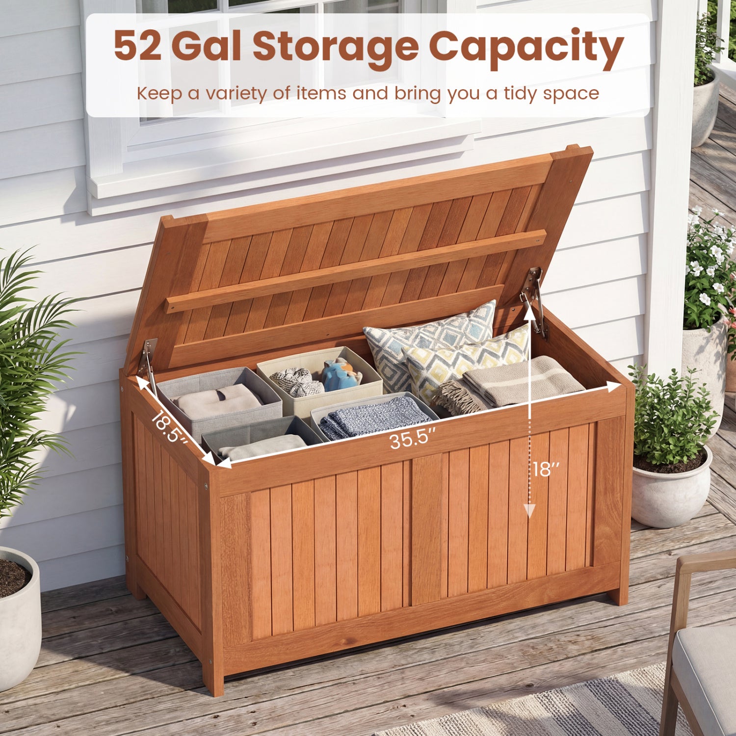58 Gallon 3-in-1 Patio Wood Deck Box, Flip Top Cushion Storage Sheds & Outdoor Storage at Gallery Canada