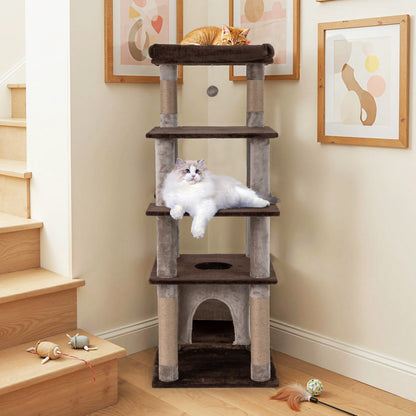 58 Inch Cat Tree, Multi-Level With Swaying Aerial Condo, Plush Perch Bed, Brown Cat Trees Condos & Scratchers at Gallery Canada