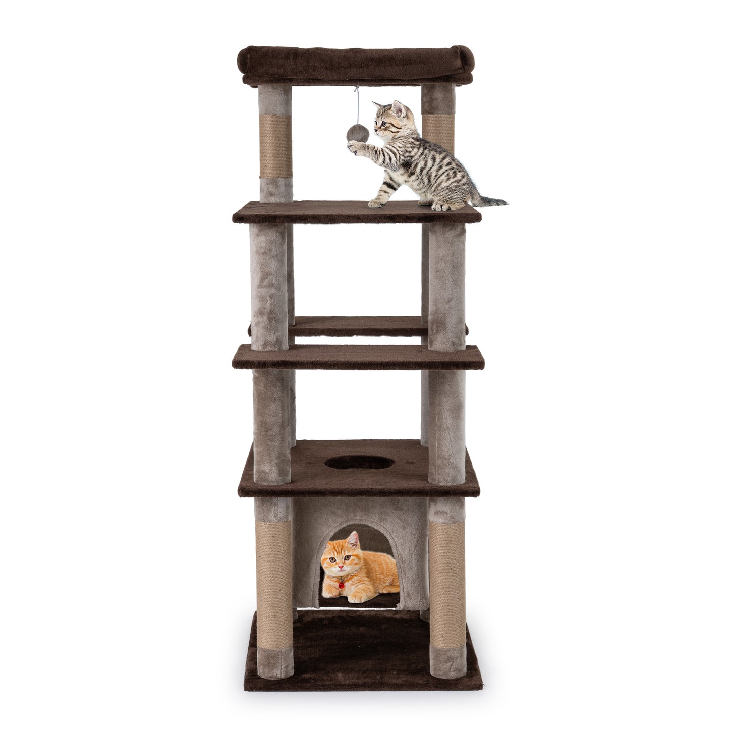 58 Inch Cat Tree, Multi-Level With Swaying Aerial Condo, Plush Perch Bed, Brown Cat Trees Condos & Scratchers at Gallery Canada