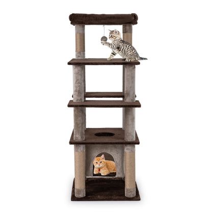58 Inch Cat Tree, Multi-Level With Swaying Aerial Condo, Plush Perch Bed, Brown Cat Trees Condos & Scratchers at Gallery Canada