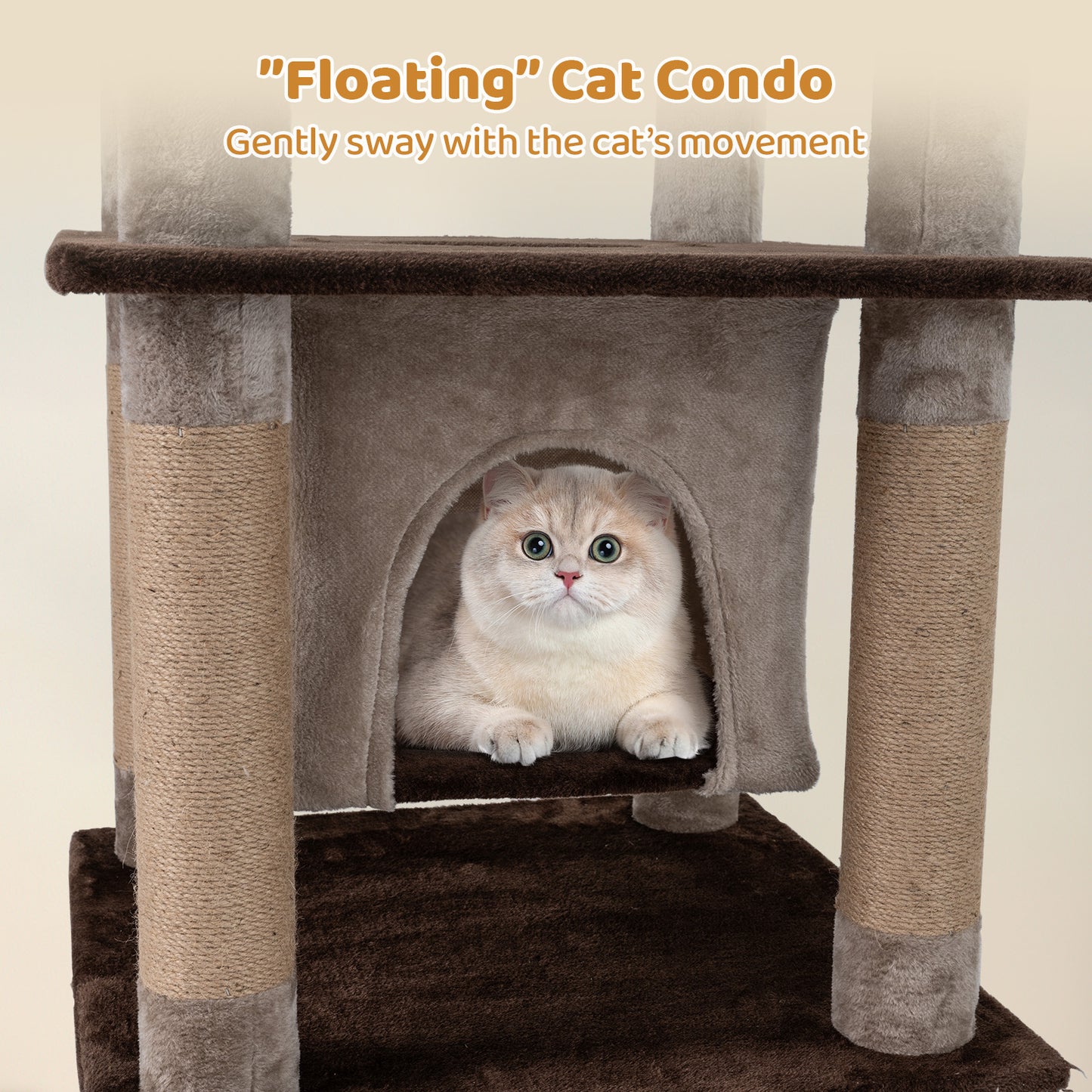 58 Inch Cat Tree, Multi-Level With Swaying Aerial Condo, Plush Perch Bed, Brown Cat Trees Condos & Scratchers at Gallery Canada