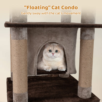 58 Inch Cat Tree, Multi-Level With Swaying Aerial Condo, Plush Perch Bed, Brown Cat Trees Condos & Scratchers at Gallery Canada