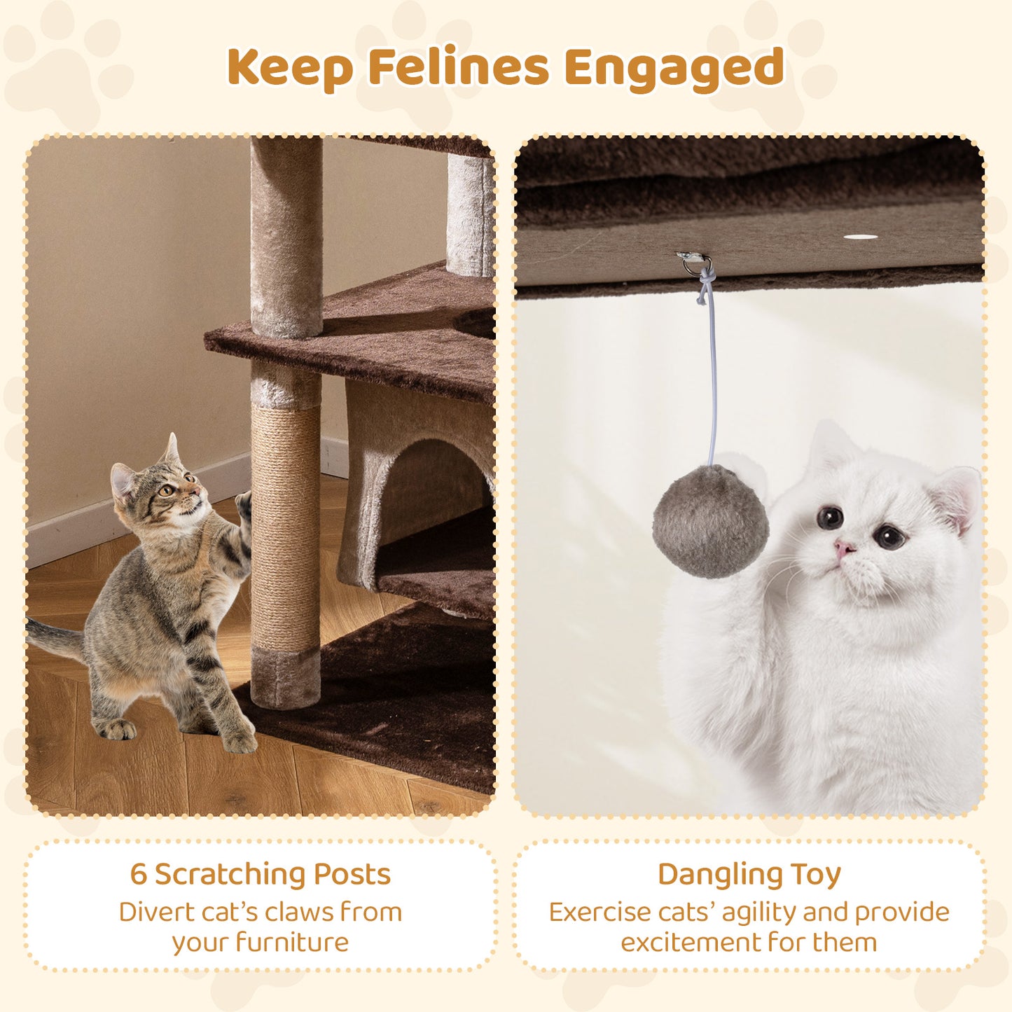 58 Inch Cat Tree, Multi-Level With Swaying Aerial Condo, Plush Perch Bed, Brown Cat Trees Condos & Scratchers at Gallery Canada