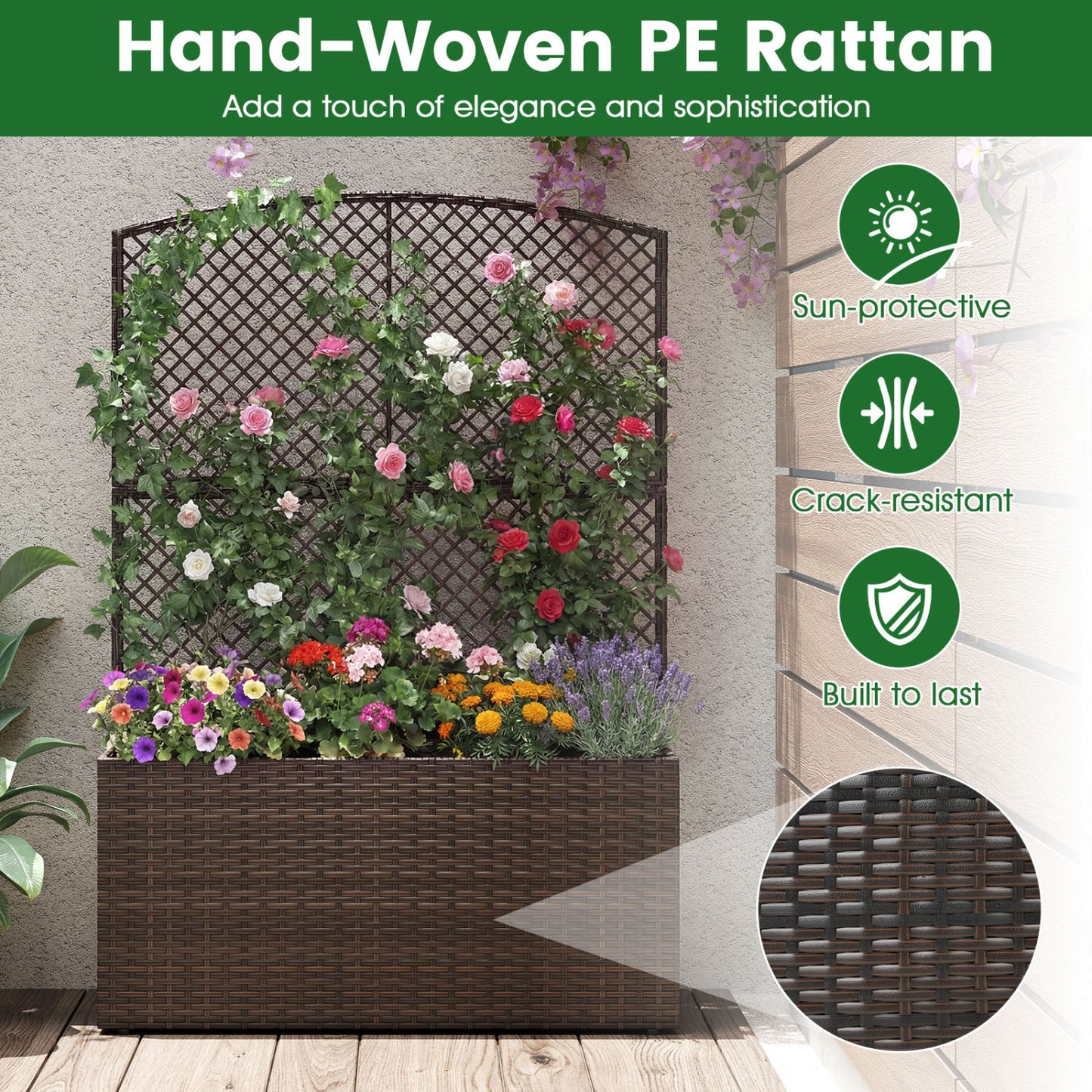 58-Inch Raised Garden Bed with Trellis, Planter Box, Brown Raised Garden Beds at Gallery Canada