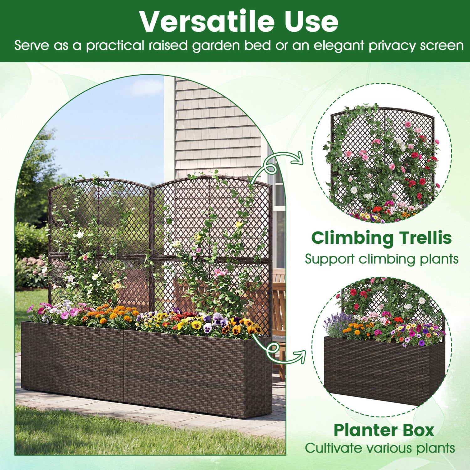 58-Inch Raised Garden Bed with Trellis, Planter Box, Brown Raised Garden Beds at Gallery Canada