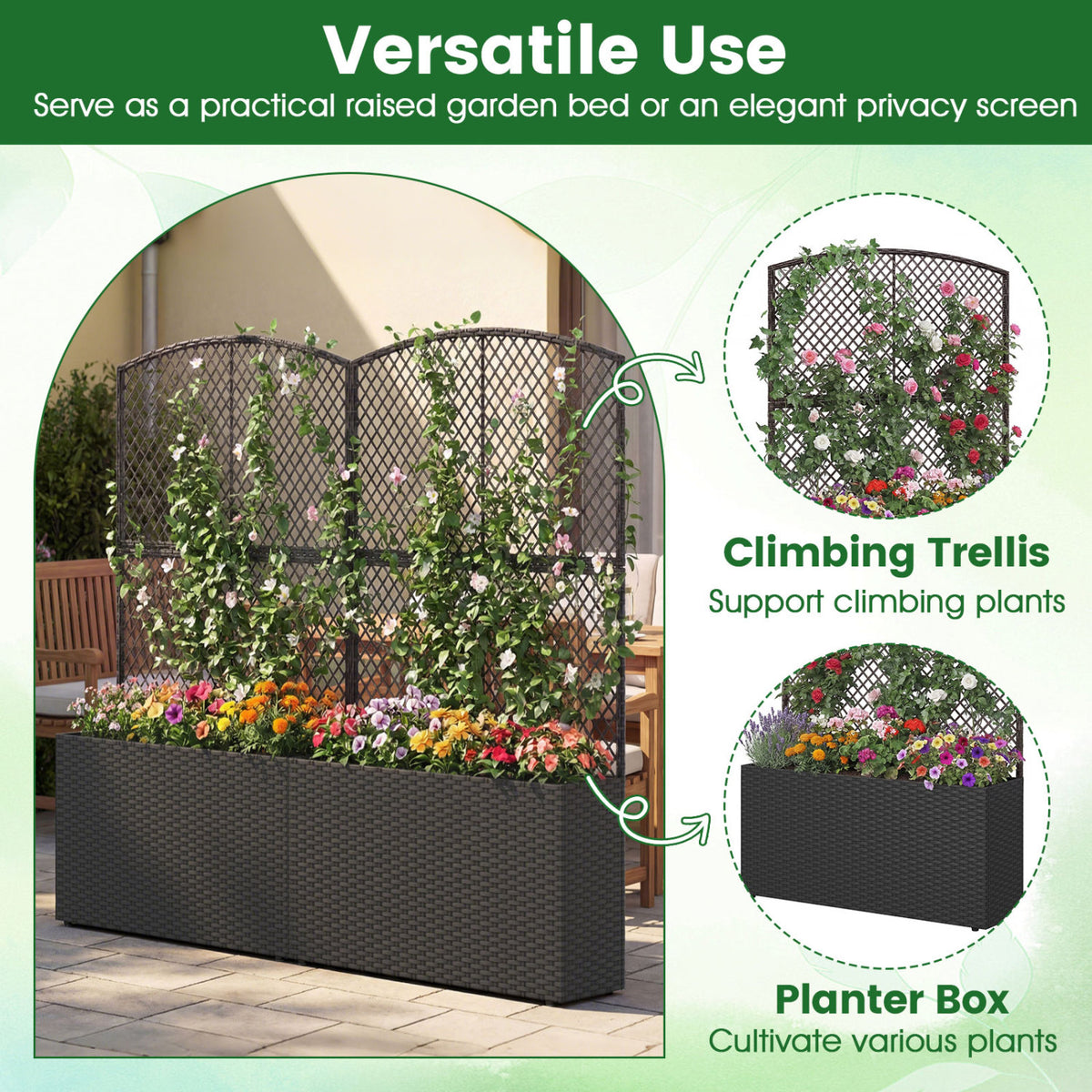58 Inch Raised Garden Bed with Trellis, Black Raised Garden Beds at Gallery Canada