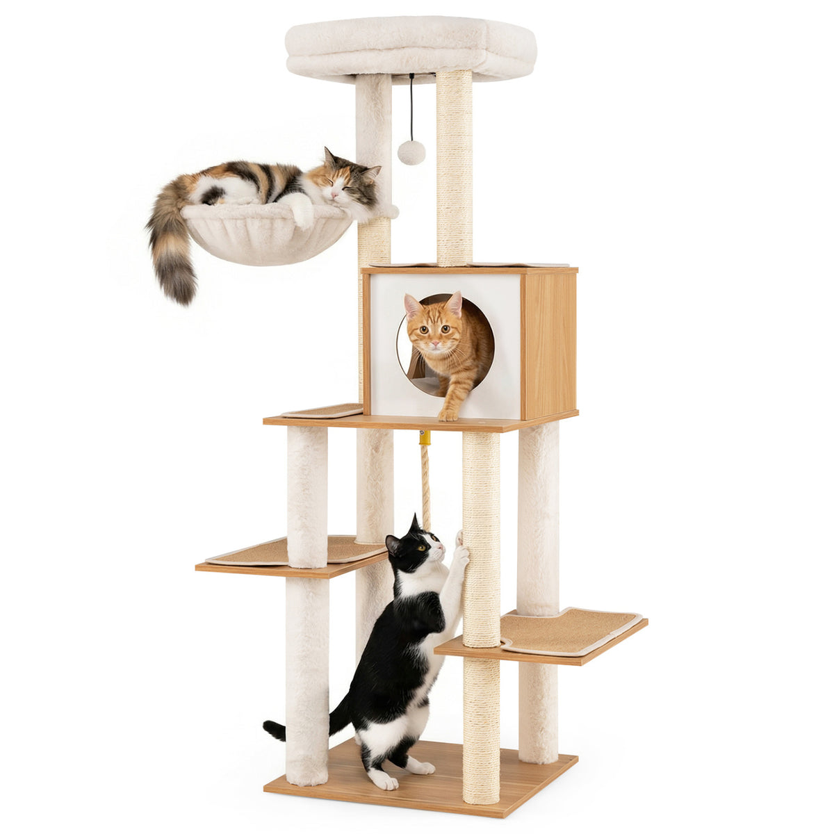 58 Inch Tall Cat Tree With Sisal Scratching Posts, Natural Cat Trees Condos & Scratchers at Gallery Canada