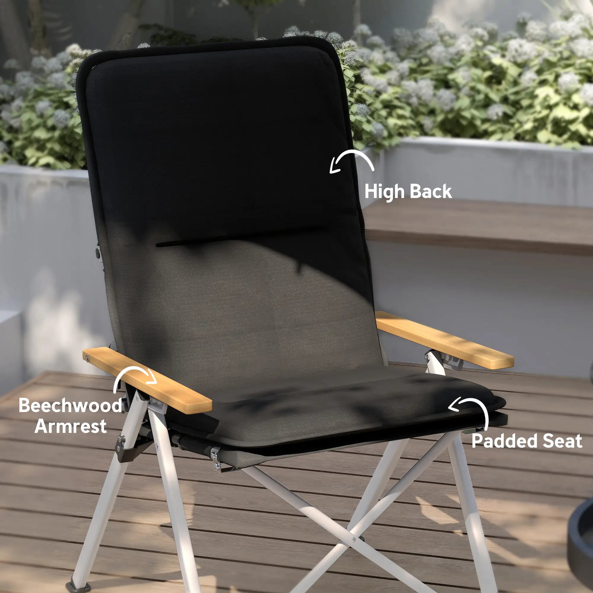 Portable Folding Camp Chairs 2 Pack, Padded Seat, High Back Recliner, Black Picnic Tables & Camping Chairs at Gallery Canada