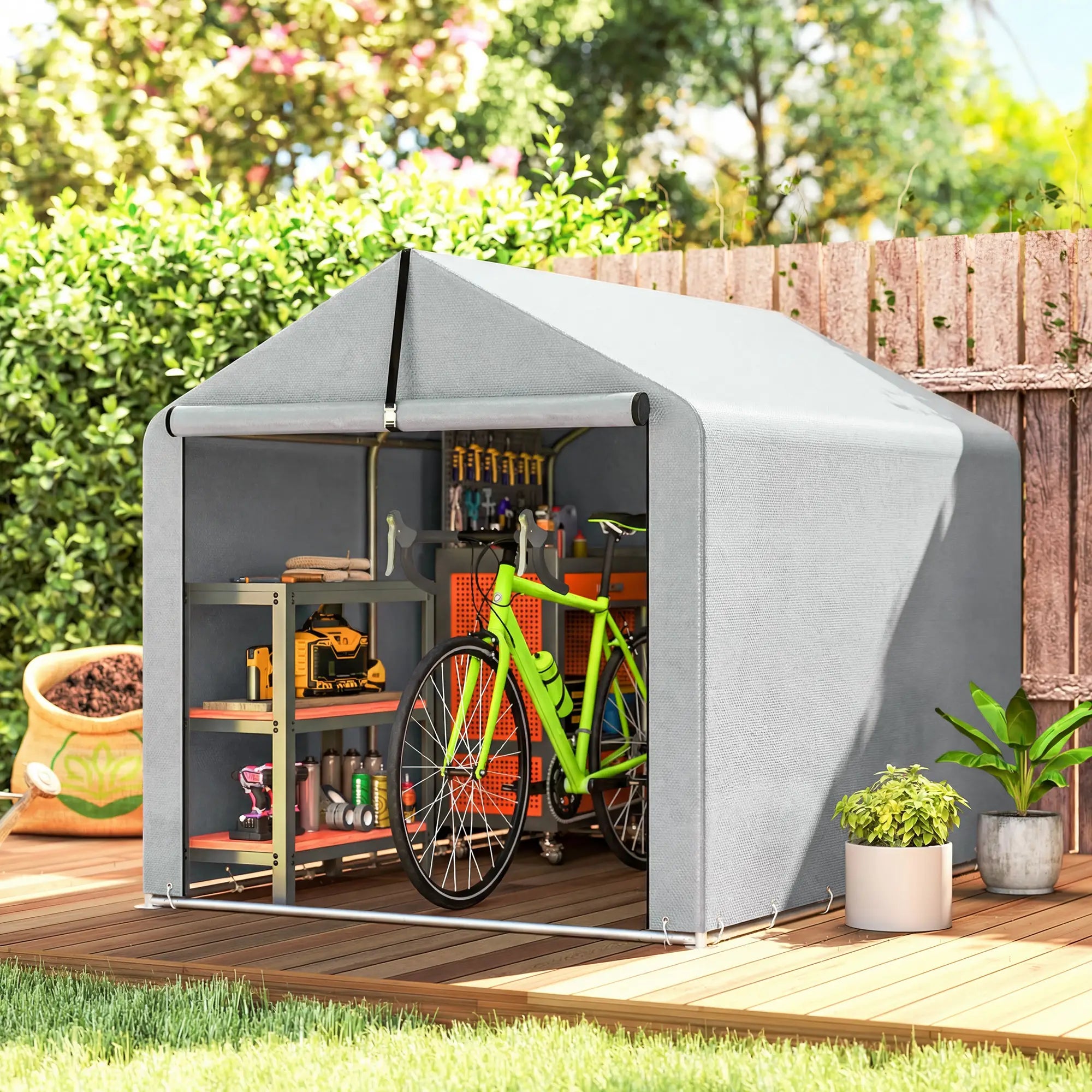 7' x 5' Portable Bike Shed, Waterproof Tent with Zipper Door Portable Shed at Gallery Canada