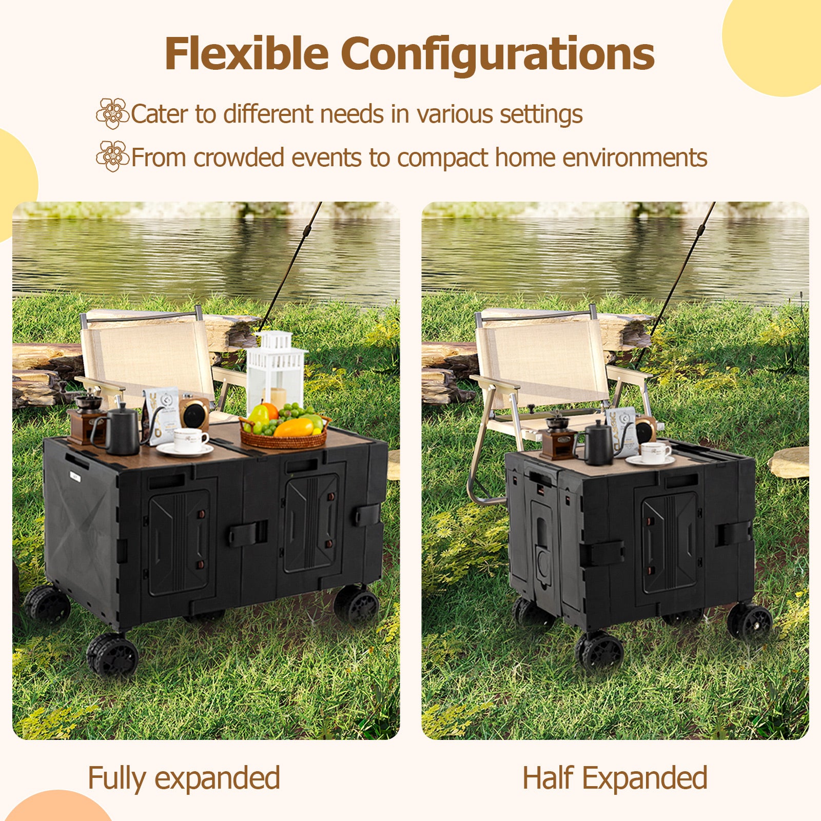 Large Foldable Utility Cart, 2-Tier Storage Crates, Telescoping Handle, Black Camping Furniture at Gallery Canada