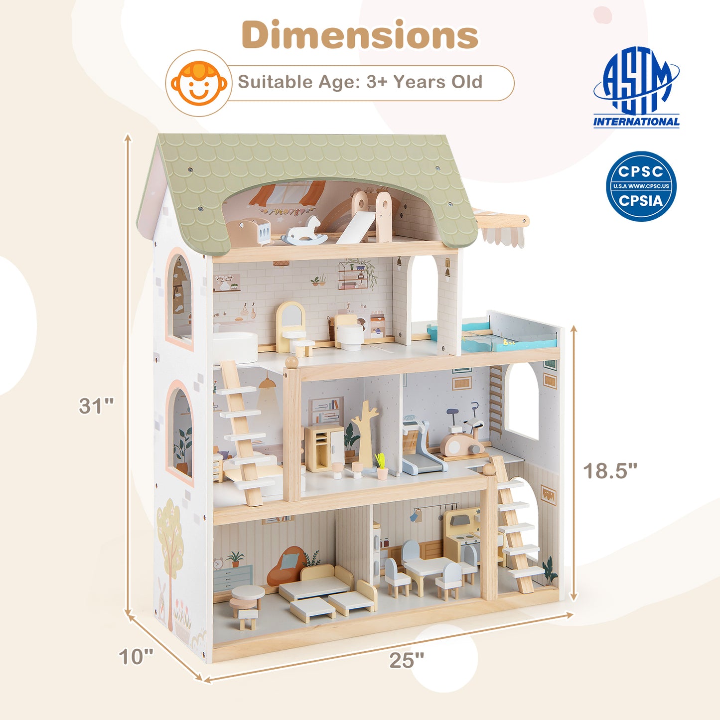 Wooden Dollhouse With 33 PCS Furniture, Green Play Tents & Playhouse at Gallery Canada