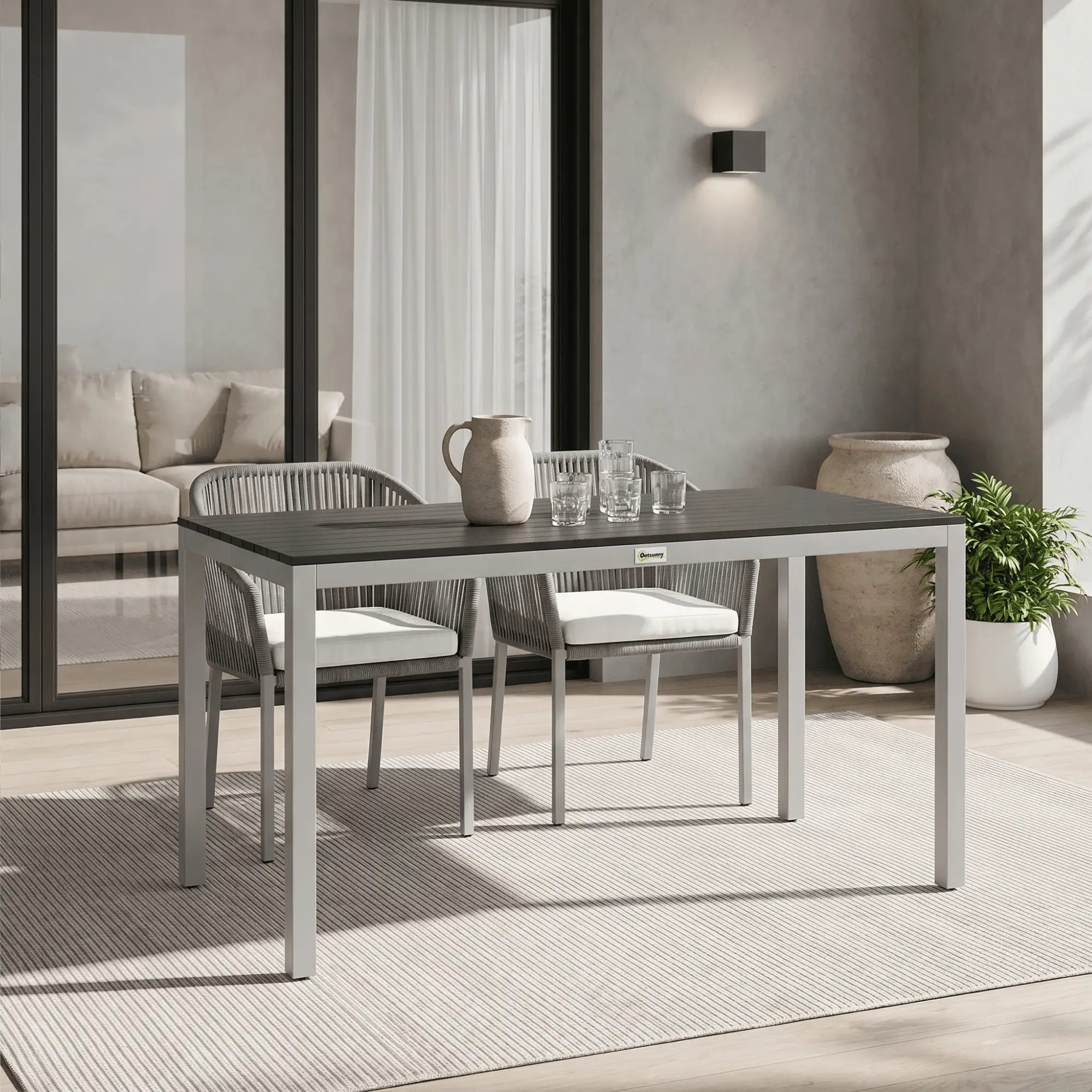 Outdoor Dining Table, 4-6 Seater, Slatted Top, Rust-Resistant Aluminium Frame, Black Patio Dinning Tables at Gallery Canada