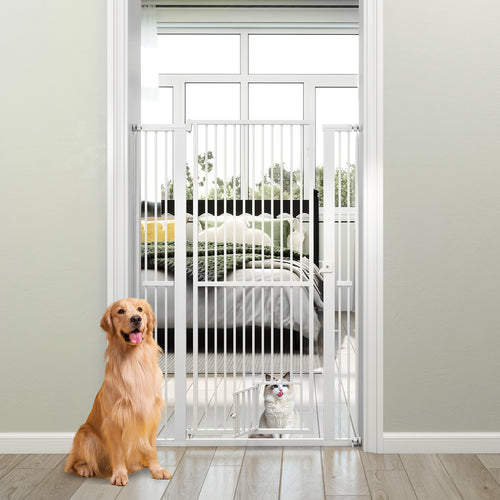59” Extra Tall Pet Gate Heavy-Duty Metal Cat Gate with Wide Opening, White