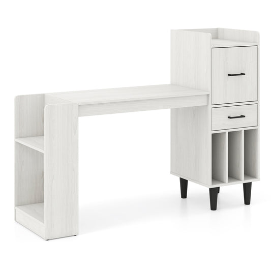 59" Desk with Side Storage Shelves and Drawer, White Standing Desks White at Gallery Canada