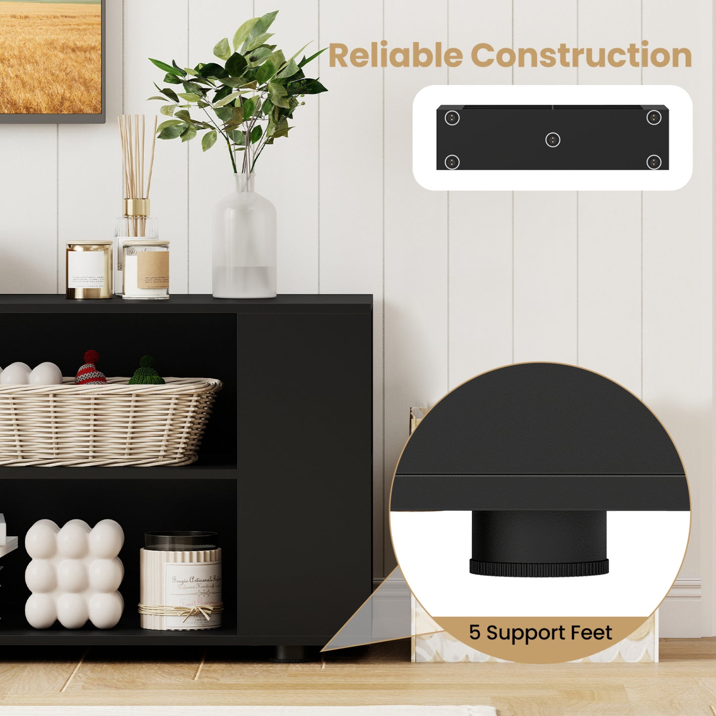 59 Inch Wood TV Stand, Console Storage Entertainment Media, Black Entertainment Centers & TV Stands at Gallery Canada