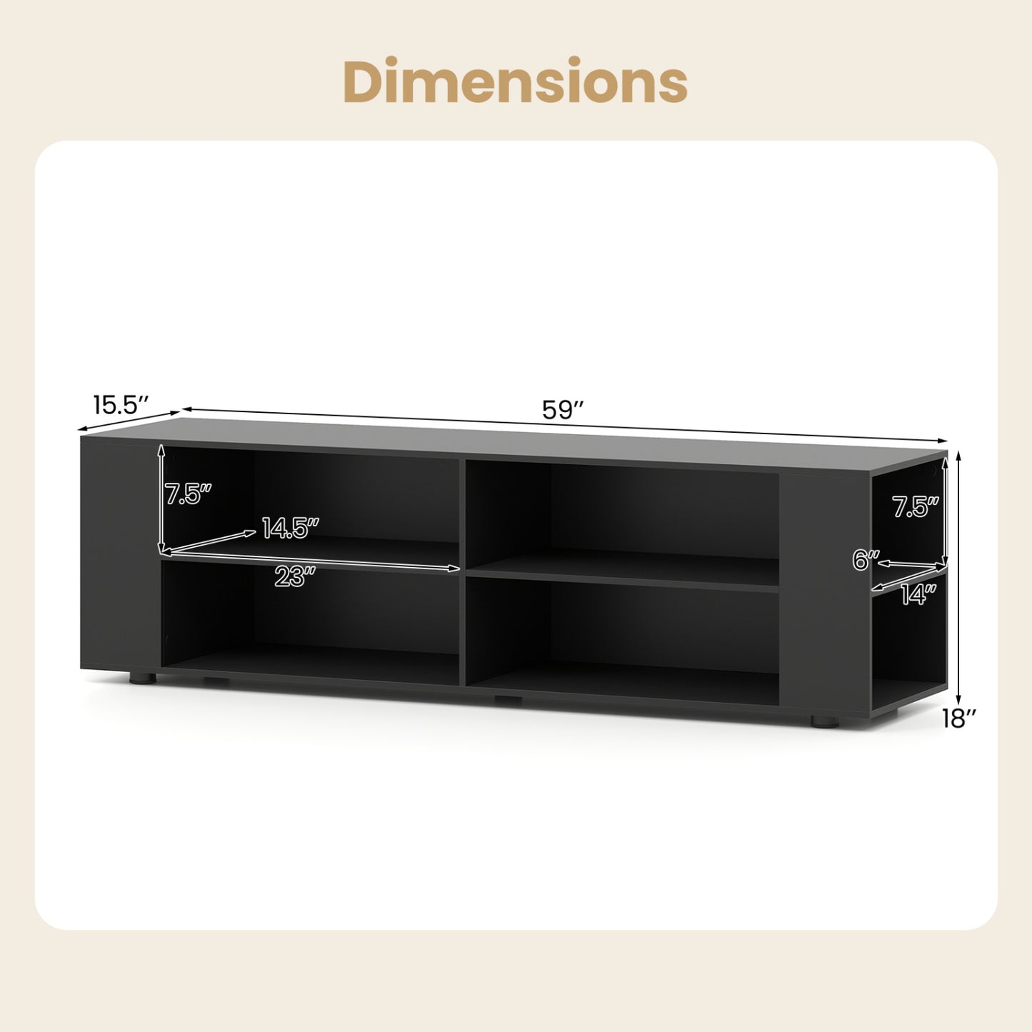 59 Inch Wood TV Stand, Console Storage Entertainment Media, Black Entertainment Centers & TV Stands at Gallery Canada