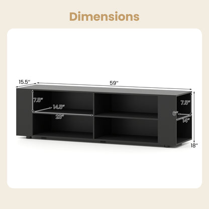 59 Inch Wood TV Stand, Console Storage Entertainment Media, Black Entertainment Centers & TV Stands at Gallery Canada