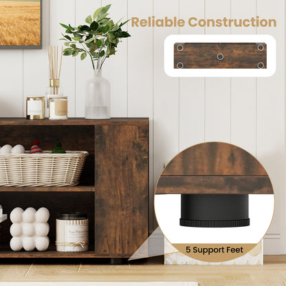59 Inch Walnut Wood TV Stand, Console Storage Entertainment Media Entertainment Centers & TV Stands at Gallery Canada