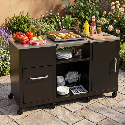 59" Outdoor Grill Table, Stainless Steel Top, Black Outdoor Grills Black at Gallery Canada
