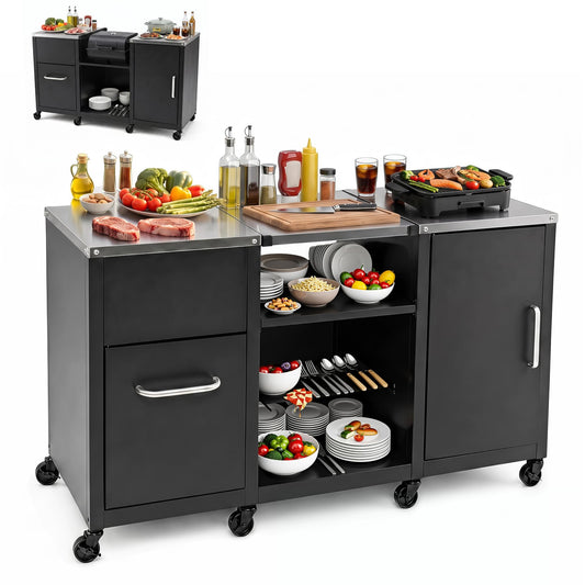 59" Outdoor Grill Table, Stainless Steel Top, Black Outdoor Grills Black at Gallery Canada