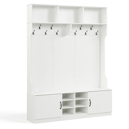 59" Wide 6-in-1 Hall Tree, Bench With Storage, White Coat Racks & Hall Trees White at Gallery Canada