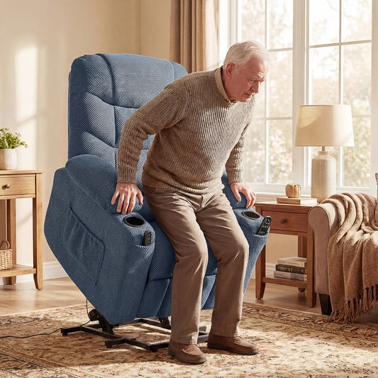 Electric Lift Recliner Chair, Massage, Side Pockets, Cup Holders, Remote, Blue Electric Power Lift Chairs Blue at Gallery Canada